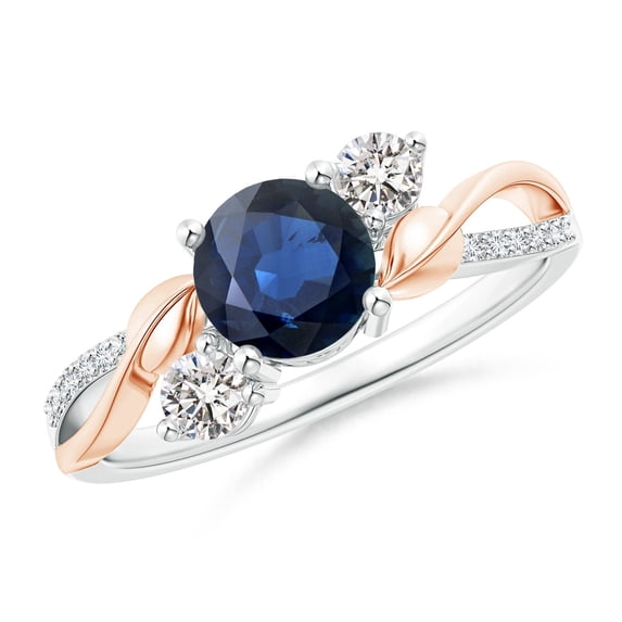 ANGARA Natural 1 Ct Sapphire and Diamond Twisted Vine Ring in 14K White & Rose Gold for Women (Size-6mm) | September Birthstone, Anniversary, Jewelry Gift for Women | Natural Blue Sapphire Ring