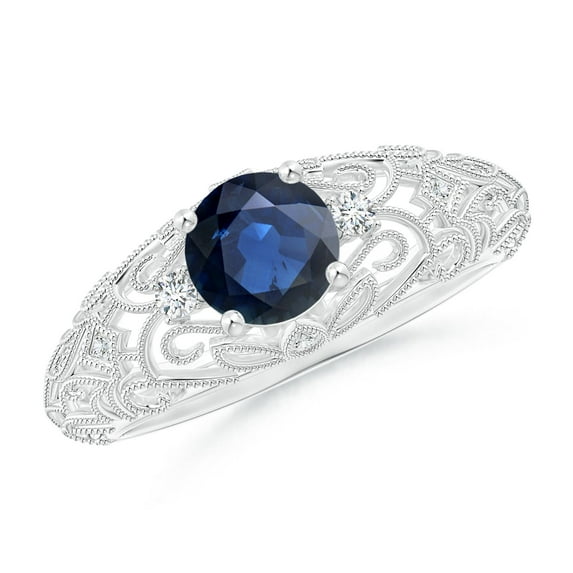 ANGARA Natural 1 Ct Aeon Solitaire Sapphire Filigree Engagement Ring in 14K White Gold for Women (Size-6mm) | September Birthstone, Anniversary, Jewelry Gift for Women | Natural Sapphire Ring