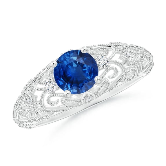 ANGARA Natural 1 Ct Aeon Solitaire Sapphire Filigree Engagement Ring in 14K White Gold for Women (Size-6mm) | September Birthstone, Anniversary, Jewelry Gift for Women | Natural Sapphire Ring