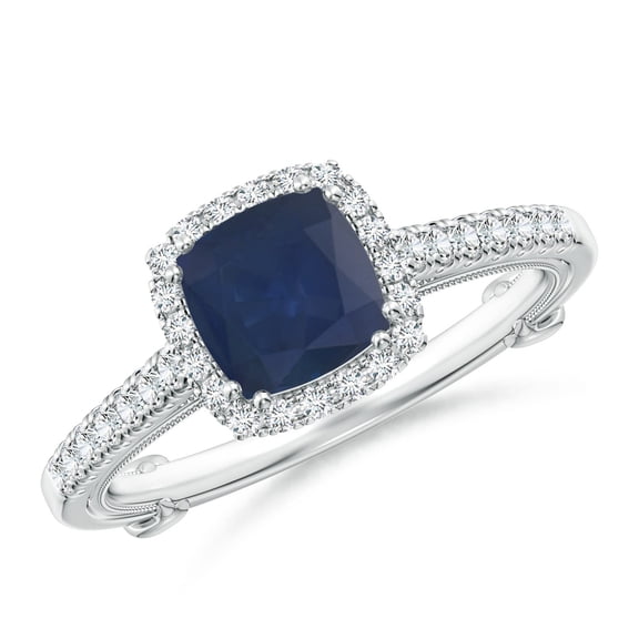 ANGARA Natural 1 Ct Vintage Inspired Sapphire & Diamond Ring with Filigree in 14K White Gold for Women (Size-6mm) | September Birthstone, Anniversary, Jewelry Gift for Women | Natural Sapphire Ring
