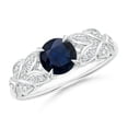 thumbnail image 1 of ANGARA Natural Nature Inspired Round 1 ct Blue Sapphire Leaf Shank Ring in 14K White Gold for Women (Size-6mm) | September Birthstone, Anniversary, Jewelry Gift for Women | Natural Blue Sapphire Ring, 1 of 10