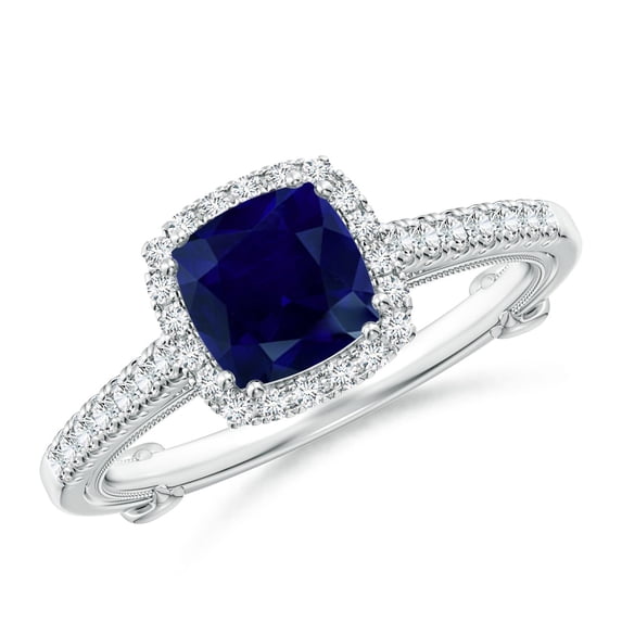 ANGARA Natural 1 Ct Vintage Inspired Sapphire & Diamond Ring with Filigree in 14K White Gold for Women (Size-6mm) | September Birthstone, Anniversary, Jewelry Gift for Women | Natural Sapphire Ring
