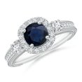 thumbnail image 1 of ANGARA Natural 1 Ct Vintage Inspired Round Sapphire Halo Ring with Filigree in 14K White Gold for Women (Size-6mm) | September Birthstone, Anniversary, Jewelry Gift for Women | Natural Sapphire Ring, 1 of 10