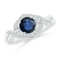thumbnail image 1 of ANGARA Natural 1 Ct Aeon Sapphire & Diamond Floral 3 Stone Engagement Ring in 14K White Gold for Women (Size-6mm) | September Birthstone, Anniversary, Jewelry Gift for Women | Natural Sapphire Ring, 1 of 10