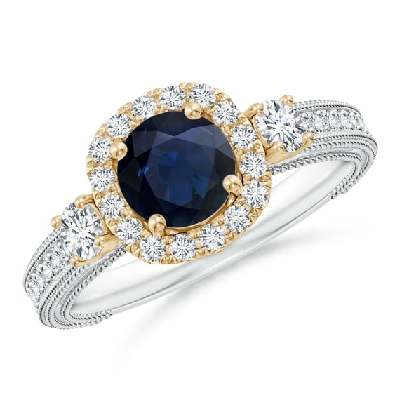 Angara Natural 1 Ct. Blue Sapphire with Diamond Vintage Inspired Ring in 14K White & Yellow Gold for Women (Ring Size: 3.5)