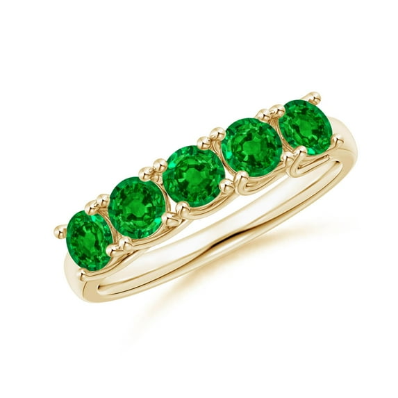 ANGARA Natural Half Eternity Five Stone 1 ct Emerald Wedding Band in 14K Yellow Gold for Women (Size-3.8mm) | May Birthstone, Birthday, Anniversary, Jewelry Gift for Women | Natural Emerald Ring