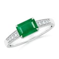 thumbnail image 1 of ANGARA Natural 1 Ct East West Emerald Solitaire Ring with Diamond Accents in 14K White Gold for Women (Size-7x5mm) | May Birthstone, Anniversary, Jewelry Gift for Women | Natural Emerald Ring, 1 of 12