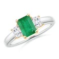 thumbnail image 1 of ANGARA Natural 1 ct Emerald and Diamond Three Stone Ring in 14K White & Yellow Gold for Women (Size-7x5mm) | May Birthstone, Birthday, Anniversary, Jewelry Gift for Women | Natural Emerald Ring, 1 of 10