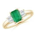 thumbnail image 1 of ANGARA Natural 1 ct Emerald and Diamond Three Stone Ring in 14K Yellow Gold for Women (Size-7x5mm) | May Birthstone, Birthday, Anniversary, Jewelry Gift for Women | Natural Emerald Ring, 1 of 11