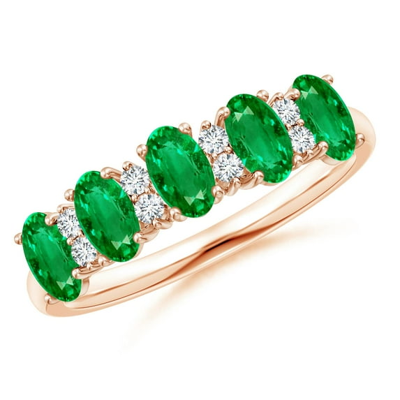 ANGARA Natural Five Stone 1 ct Emerald and Diamond Wedding Ring in 14K Rose Gold for Women (Size-5x3mm) | May Birthstone, Birthday, Anniversary, Jewelry Gift for Women | Natural Emerald Ring