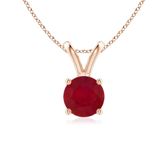 ANGARA Natural V-Bale Round 1 ct Ruby Solitaire Pendant in 14K Rose Gold for Women (Size-6mm) | July Birthstone, Birthday, Anniversary, Jewelry Gift for Women | Natural Ruby Necklace