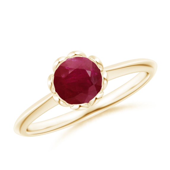 ANGARA Natural Classic Bezel-Set Round 1 ct Ruby Floral Engagement Ring in 14K Yellow Gold for Women (Size-6mm) | July Birthstone, Birthday, Anniversary, Jewelry Gift for Women | Natural Ruby Ring