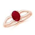 thumbnail image 1 of ANGARA Natural Prong-Set Solitaire 1 ct Ruby Split Shank Ring in 14K Rose Gold for Women (Size-7x5mm) | July Birthstone, Birthday, Anniversary, Jewelry Gift for Women | Natural Ruby Ring, 1 of 8