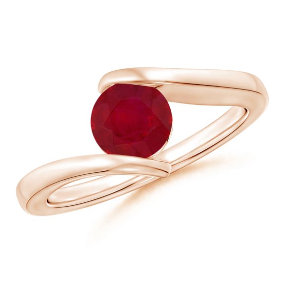 ANGARA Natural Bar-Set Solitaire Round 1 ct Ruby Bypass Ring in 14K Rose Gold for Women (Size-6mm) | July Birthstone, Birthday, Anniversary, Jewelry Gift for Women | Natural Ruby Ring