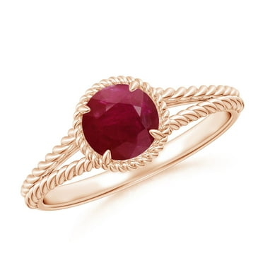 ANGARA Natural 1 ct Ruby Twist Rope Split Shank Ring in 14K Rose Gold for Women (Size-6mm) | July Birthstone, Birthday, Anniversary, Jewelry Gift for Women | Natural Ruby Ring