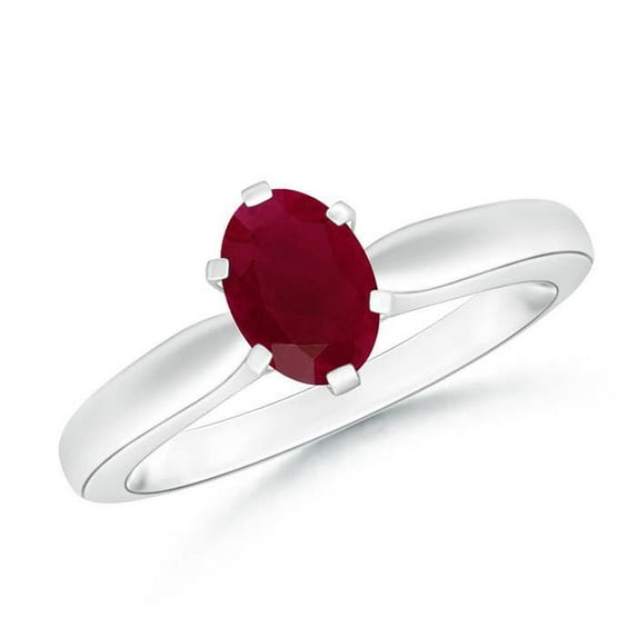 ANGARA Natural Tapered Shank Oval Solitaire 1 ct Ruby Ring in 14K White Gold for Women (Size-7x5mm) | July Birthstone, Birthday, Anniversary, Jewelry Gift for Women | Natural Ruby Ring
