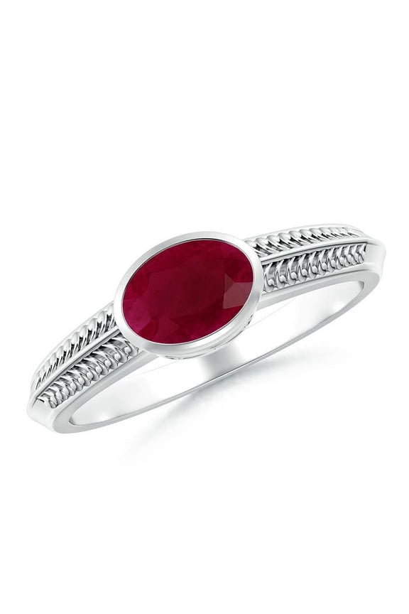 Natural Vintage Inspired Bezel-Set Oval 1 ct Ruby Ring with Grooves in 14K White Gold for Women (Size-7x5mm) | July Birthstone, Anniversary, Jewelry Gift for Women | Natural Ruby Ring