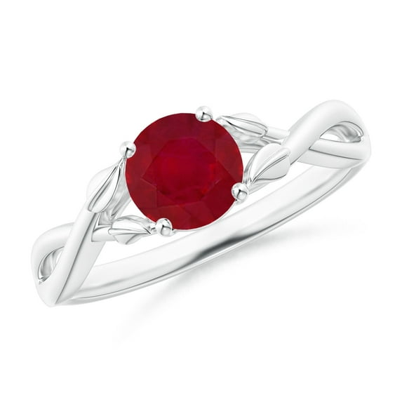 ANGARA Natural Nature Inspired 1 ct Ruby Crossover Engagement Ring with Leaf Motifs in 14K White Gold for Women (Size-6mm) | July Birthstone, Anniversary, Jewelry Gift for Women | Natural Ruby Ring