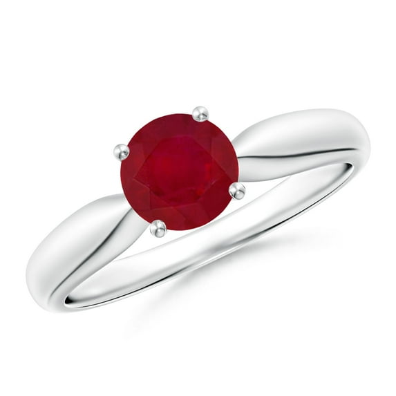 ANGARA Natural Solitaire Round 1 ct Ruby Tapered Shank Ring in 14K White Gold for Women (Size-6mm) | July Birthstone, Birthday, Anniversary, Jewelry Gift for Women | Natural Ruby Ring
