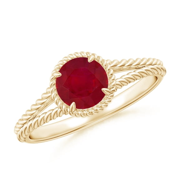 ANGARA Natural 1 ct Ruby Twist Rope Split Shank Ring in 14K Yellow Gold for Women (Size-6mm) | July Birthstone, Birthday, Anniversary, Jewelry Gift for Women | Natural Ruby Ring