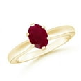 thumbnail image 1 of ANGARA Natural Tapered Shank Oval Solitaire 1 ct Ruby Ring in 14K Yellow Gold for Women (Size-7x5mm) | July Birthstone, Birthday, Anniversary, Jewelry Gift for Women | Natural Ruby Ring, 1 of 9