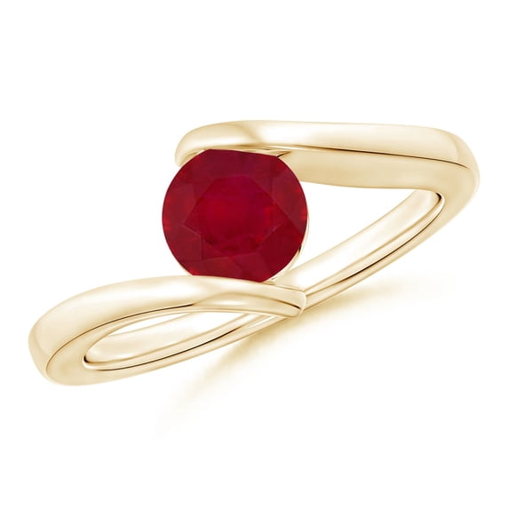 ANGARA Natural Bar-Set Solitaire Round 1 ct Ruby Bypass Ring in 14K Yellow Gold for Women (Size-6mm) | July Birthstone, Birthday, Anniversary, Jewelry Gift for Women | Natural Ruby Ring
