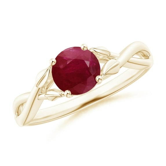 ANGARA Natural Nature Inspired 1 ct Ruby Crossover Engagement Ring with Leaf Motifs in 14K Yellow Gold for Women (Size-6mm) | July Birthstone, Anniversary, Jewelry Gift for Women | Natural Ruby Ring