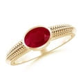 thumbnail image 1 of ANGARA Natural Vintage Inspired Bezel-Set Oval 1 ct Ruby Ring with Grooves in 14K Yellow Gold for Women (Size-7x5mm) | July Birthstone, Anniversary, Jewelry Gift for Women | Natural Ruby Ring, 1 of 8