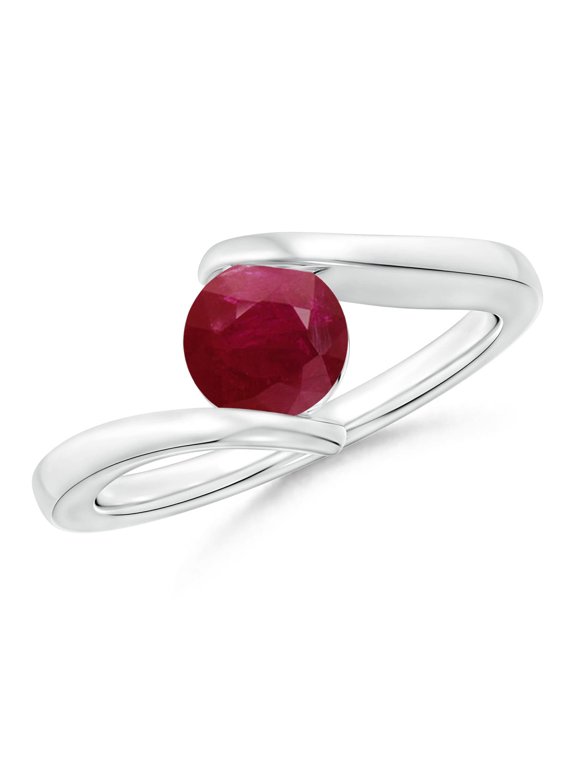 Natural Bar-Set Solitaire Round 1 ct Ruby Bypass Ring in 925 Sterling Silver for Women (Size-6mm) | July Birthstone, Birthday, Anniversary, Jewelry Gift for Women | Natural Ruby Ring