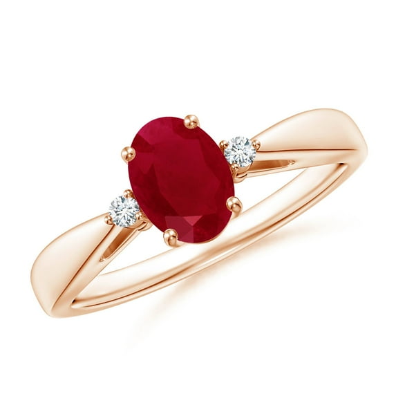 ANGARA Natural Tapered Shank 1 ct Ruby Engagement Ring with Diamond Accents in 14K Rose Gold for Women (Size-7x5mm) | July Birthstone, Anniversary, Jewelry Gift for Women | Natural Ruby Ring