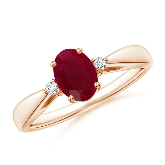 ANGARA Natural Tapered Shank 1 ct Ruby Engagement Ring with Diamond Accents in 14K Rose Gold for Women (Size-7x5mm) | July Birthstone, Anniversary, Jewelry Gift for Women | Natural Ruby Ring