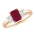 thumbnail image 1 of ANGARA Natural 1 ct Ruby and Diamond Three Stone Ring in 14K Rose Gold for Women (Size-7x5mm) | July Birthstone, Birthday, Anniversary, Jewelry Gift for Women | Natural Ruby Ring, 1 of 12
