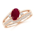 thumbnail image 1 of ANGARA Natural Oval 1 ct Ruby and Diamond Bridal Set in 14K Rose Gold for Women (Size-7x5mm) | July Birthstone, Birthday, Anniversary, Jewelry Gift for Women | Natural Ruby Ring, 1 of 8