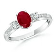 thumbnail image 1 of ANGARA Natural Classic Oval 1 ct Ruby and Diamond Three Stone Engagement Ring in 14K White Gold for Women (Size-7x5mm) | July Birthstone, Anniversary, Jewelry Gift for Women | Natural Ruby Ring, 1 of 9