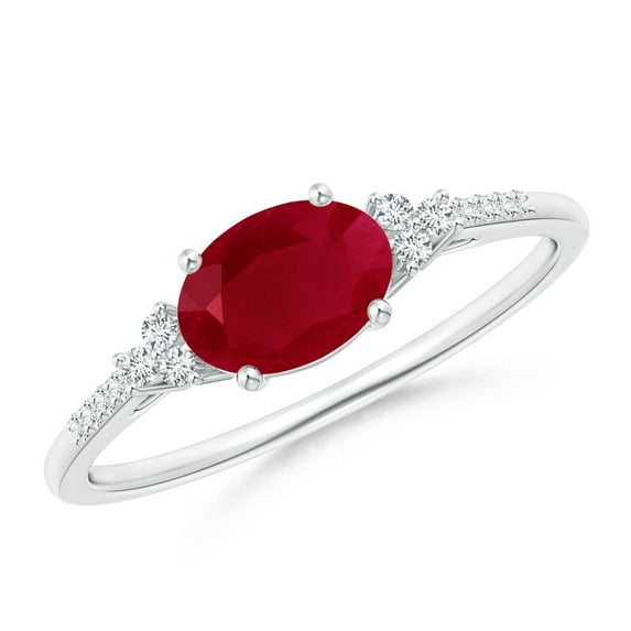 ANGARA Natural Horizontally Set 1 ct Ruby Engagement Ring with Trio Diamond Accents in 14K White Gold for Women (Size-7x5mm) | July Birthstone, Anniversary, Jewelry Gift for Women | Natural Ruby Ring