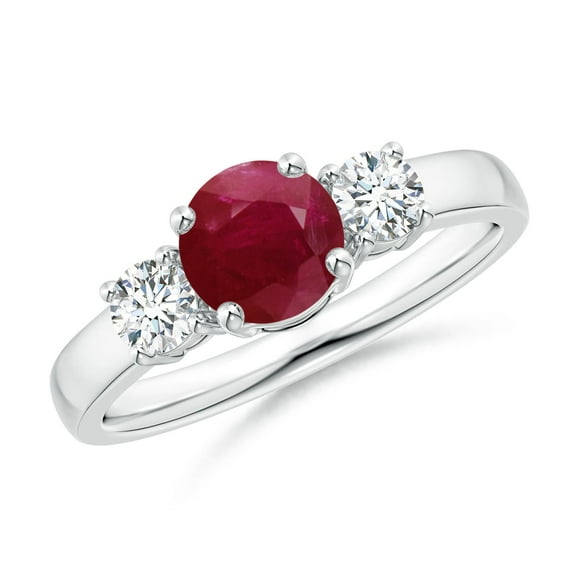 ANGARA Natural Classic 1 ct Ruby and Diamond Three Stone Engagement Ring in 14K White Gold for Women (Size-6mm) | July Birthstone, Birthday, Anniversary, Jewelry Gift for Women | Natural Ruby Ring