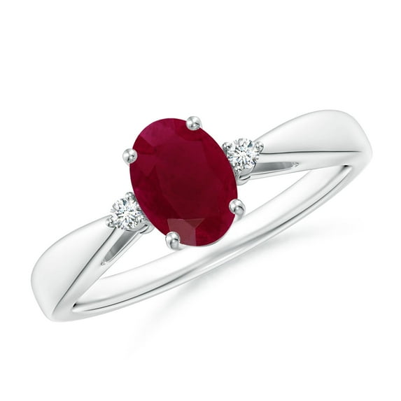 ANGARA Natural Tapered Shank 1 ct Ruby Engagement Ring with Diamond Accents in 14K White Gold for Women (Size-7x5mm) | July Birthstone, Anniversary, Jewelry Gift for Women | Natural Ruby Ring