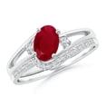 thumbnail image 1 of ANGARA Natural Oval 1 ct Ruby and Diamond Bridal Set in 14K White Gold for Women (Size-7x5mm) | July Birthstone, Birthday, Anniversary, Jewelry Gift for Women | Natural Ruby Ring, 1 of 7