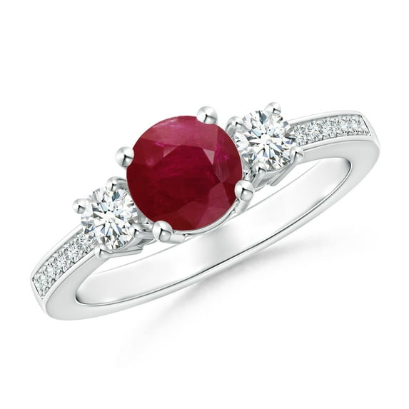 ANGARA Natural Classic Three Stone 1 ct Ruby and Diamond Ring in 14K White Gold for Women (Size-6mm) | July Birthstone, Birthday, Anniversary, Jewelry Gift for Women | Natural Ruby Ring