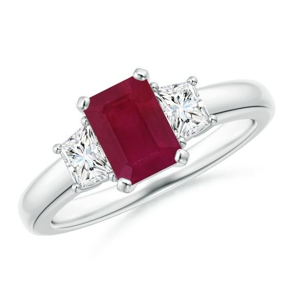 ANGARA Natural 1 ct Ruby and Diamond Three Stone Ring in 14K White Gold for Women (Size-7x5mm) | July Birthstone, Birthday, Anniversary, Jewelry Gift for Women | Natural Ruby Ring