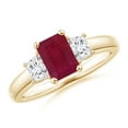 thumbnail image 1 of ANGARA Natural 1 ct Ruby and Diamond Three Stone Ring in 14K Yellow Gold for Women (Size-7x5mm) | July Birthstone Jewelry for Her | Natural Ruby Rings, 1 of 12