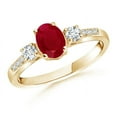 thumbnail image 1 of ANGARA Natural Classic Oval 1 ct Ruby and Diamond Three Stone Engagement Ring in 14K Yellow Gold for Women (Size-7x5mm) | July Birthstone, Anniversary, Jewelry Gift for Women | Natural Ruby Ring, 1 of 9