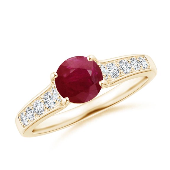 ANGARA Natural Round 1 ct Ruby Tapered Shank Solitaire Engagement Ring in 14K Yellow Gold for Women (Size-6mm) | July Birthstone, Birthday, Anniversary, Jewelry Gift for Women | Natural Ruby Ring