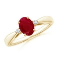 thumbnail image 1 of ANGARA Natural Tapered Shank 1 ct Ruby Engagement Ring with Diamond Accents in 14K Yellow Gold for Women (Size-7x5mm) | July Birthstone, Anniversary, Jewelry Gift for Women | Natural Ruby Ring, 1 of 11