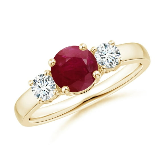 ANGARA Natural Classic 1 ct Ruby and Diamond Three Stone Engagement Ring in 14K Yellow Gold for Women (Size-6mm) | July Birthstone, Birthday, Anniversary, Jewelry Gift for Women | Natural Ruby Ring