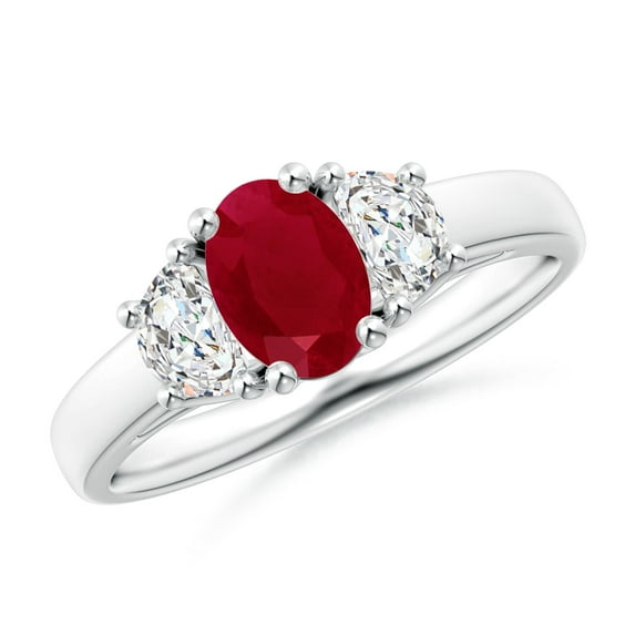 Angara Natural 1 Ct. Ruby with Diamond Classic Ring in Sterling Silver for Women (Ring Size: 10.5)