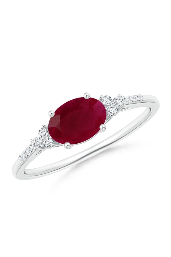 Natural 1 Ct. Ruby with Diamond Classic Ring in Sterling Silver for Women (Ring Size: 9.5)