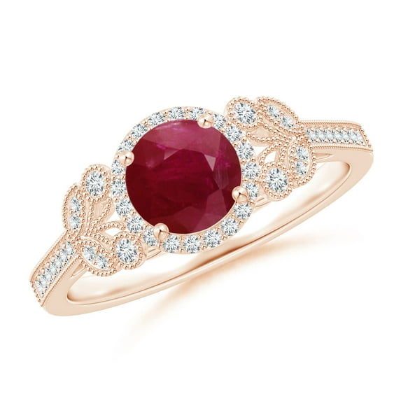 Angara Natural 1 Ct. Ruby with Diamond Halo Ring in 14K Rose Gold for Women (Ring Size: 11.5)