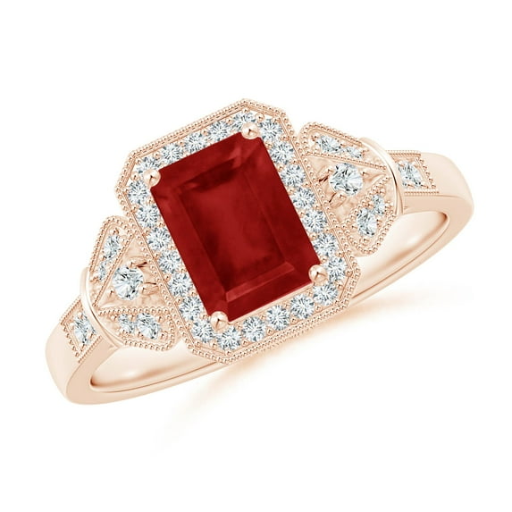 ANGARA Natural Aeon Vintage Style 1 ct Ruby Halo Engagement Ring with Milgrain in 14K Rose Gold for Women (Size-7x5mm) | July Birthstone, Anniversary, Jewelry Gift for Women | Natural Ruby Ring
