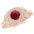 thumbnail image 1 of ANGARA Natural Nature Inspired 1 ct Ruby Halo Ring with Leaf Motifs in 14K Rose Gold for Women (Size-6mm) | July Birthstone, Birthday, Anniversary, Jewelry Gift for Women | Natural Ruby Ring, 1 of 9